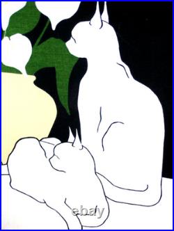 Maruschka Two white Cats Calla Flowers Vase dark room screen print white black