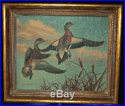 Maynard Reece ORIGINAL OIL on canvas of male and female ducks in flight (Older)