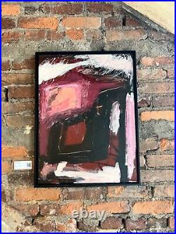 Medium Acrylic Painting on Canvas Original Art Abstract 18x24 Red Pink Framed