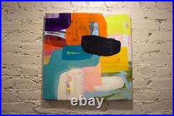 Medium Acrylic Painting on Canvas Original Art Abstract 20x20 Teal Orange Yellow