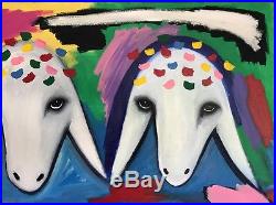 Menashe Kadishman Israeli Art Original Oil on Canvas Painting Sheep