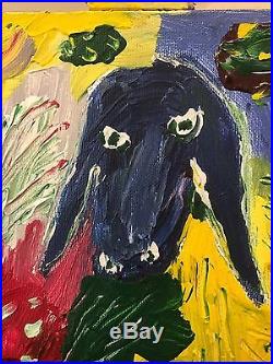Menashe Kadishman Israeli Art Original Oil on Canvas Painting Sheep