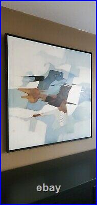 Mid-Century Modern Abstract Robert Lawson Signed Oil Painting Blue Fantasy