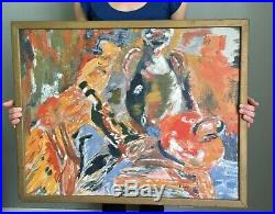 Mid Century Modern Original Vtg abstract Oil Signed Painting on canvas