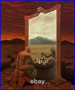 Mirror Chess ORIGINAL HANDMADE OIL PAINTING Gothic Fantasy Surrealism 30 x 36
