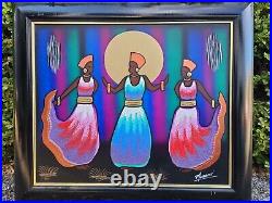 Mobassi 3 African American Women Dancing Original Oil On Canvas Painting #sa