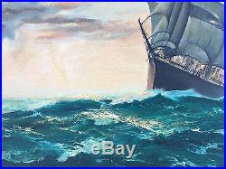 Montague J Dawson Original Oil on Canvas Clipper Ship at Dusk Signed