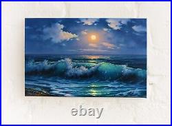 Moon night Seascape Ocean Art Painting Oil on Canvas home decor Waves Wall Art