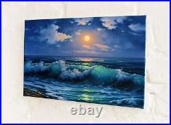 Moon night Seascape Ocean Art Painting Oil on Canvas home decor Waves Wall Art