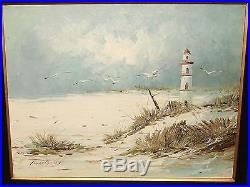 Morgan Original Oil On Canvas Light House White Sand Beach Seascape Painting