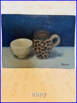 Moroccan clay cup and bowl still life painting