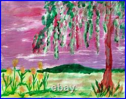 Mossy Tree Modern Original Signed Paper Acrylic Home Decor BACH 11x14 BACH