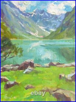 Mountain Lake Original Oil Painting Mountain Landscape Impressionism art Mountain Lake Original Oil Painting Mountain Landscape Impressionism art