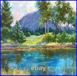 Mountain painting original trees landscape art oil on canvas impressionism art