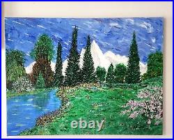 Mountains and Wildflowers Painting, Original Art on Canvas, Signed by Artist