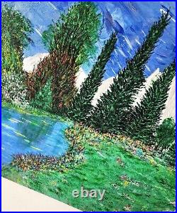 Mountains and Wildflowers Painting, Original Art on Canvas, Signed by Artist