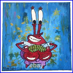 Mr. Krabbs 12 X 12 Oil acrylic painting SIGNED FT art Ftart5 100%ORIGINAL