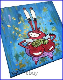 Mr. Krabbs 12 X 12 Oil acrylic painting SIGNED FT art Ftart5 100%ORIGINAL