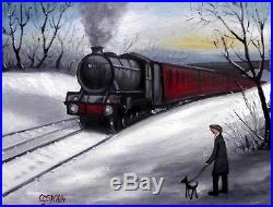 My Dog Spots Trains Original Northern Art Oil Painting on Canvas by COSA