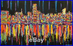 NEW YORK CITY SKYLINE Acrylic on Canvas Art 41x64 John Stango Original Painting