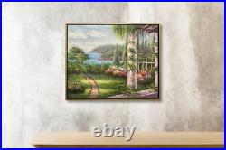 NY Art-Original Oil Painting of Kinkade Style Garden on Canvas 16x20 Framed