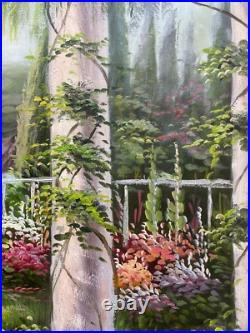 NY Art-Original Oil Painting of Kinkade Style Garden on Canvas 16x20 Framed