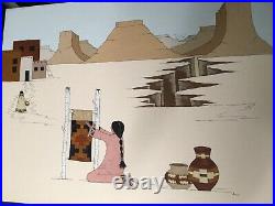 Navajo the Weaver 1994 Original Signed Painting on Board by Dona J Caal
