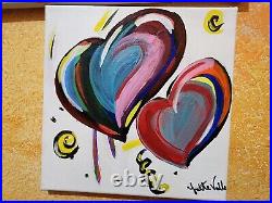 New OOAK Hearts Abstract Acrylic Painting, Signed yvette 10x10 Canvas
