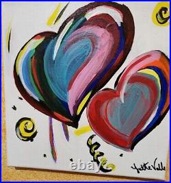 New OOAK Hearts Abstract Acrylic Painting, Signed yvette 10x10 Canvas