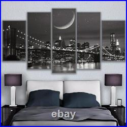 New York City Night Bridge 5 Pieces canvas Wall Art Poster Picture Home Decor