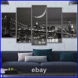 New York City Night Bridge 5 Pieces canvas Wall Art Poster Picture Home Decor