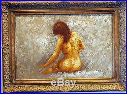 Nude Large Oil Painting Rare View Sitting Girl Gorgeous Details By Barton