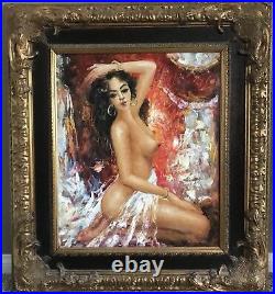 Nude Oil Painting On Canvas Framed Beautiful Lady Woman Signed A Claudie