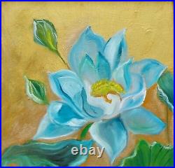 OIL PAINTING WATER LILY ON GOLD OriginalOil Painting, COLOR, COLOR