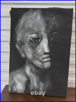 ORIG SIGNED PAINTING CANVAS GINO F. HOLLANDER 23X16 Black White Alien Face 5233