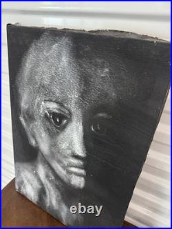 ORIG SIGNED PAINTING CANVAS GINO F. HOLLANDER 23X16 Black White Alien Face 5233