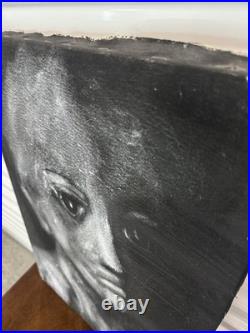 ORIG SIGNED PAINTING CANVAS GINO F. HOLLANDER 23X16 Black White Alien Face 5233