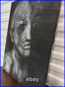 ORIG SIGNED PAINTING CANVAS GINO F. HOLLANDER 23X16 Black White Alien Face 5233