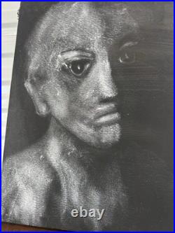 ORIG SIGNED PAINTING CANVAS GINO F. HOLLANDER 23X16 Black White Alien Face 5233