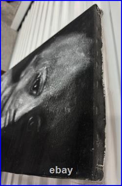 ORIG SIGNED PAINTING CANVAS GINO F. HOLLANDER 23X16 Black White Alien Face 5233