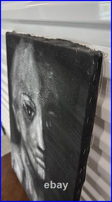 ORIG SIGNED PAINTING CANVAS GINO F. HOLLANDER 23X16 Black White Alien Face 5233
