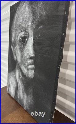 ORIG SIGNED PAINTING CANVAS GINO F. HOLLANDER 23X16 Black White Alien Face 5233