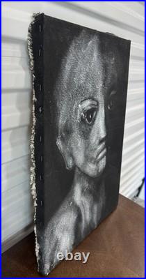 ORIG SIGNED PAINTING CANVAS GINO F. HOLLANDER 23X16 Black White Alien Face 5233