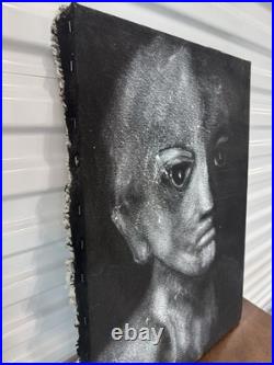ORIG SIGNED PAINTING CANVAS GINO F. HOLLANDER 23X16 Black White Alien Face 5233