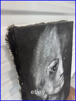 ORIG SIGNED PAINTING CANVAS GINO F. HOLLANDER 23X16 Black White Alien Face 5233