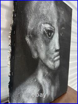 ORIG SIGNED PAINTING CANVAS GINO F. HOLLANDER 23X16 Black White Alien Face 5233