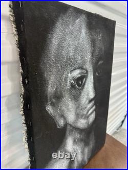 ORIG SIGNED PAINTING CANVAS GINO F. HOLLANDER 23X16 Black White Alien Face 5233