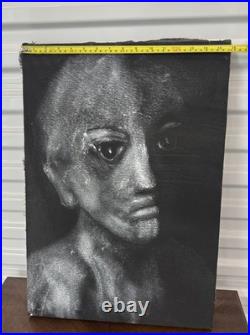 ORIG SIGNED PAINTING CANVAS GINO F. HOLLANDER 23X16 Black White Alien Face 5233