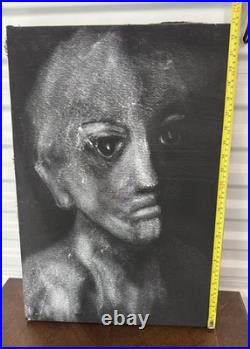 ORIG SIGNED PAINTING CANVAS GINO F. HOLLANDER 23X16 Black White Alien Face 5233