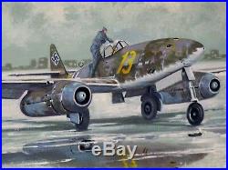 ORIGINAL AVIATION ART WWII LUFTWAFFE Me 262 JET on the Tarmac by Peter Champion